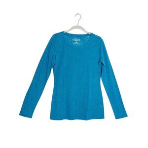 Maurices Women's Long Sleeve Casual Burnout Style Top in Blue - Sz M